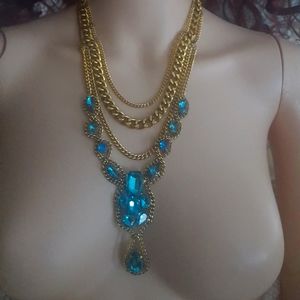 Gatsby style LARGE Runaway CRYSTAL STATEMENT NECKLACES NEW aqua marine